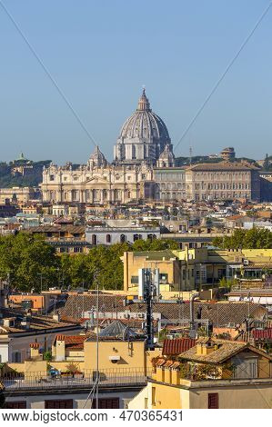 Rome, Italy - October 10, 2020: Aerial View Of The City With Saint Peter's Basilica In Vatican City 
