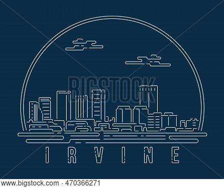 Irvine - Cityscape With White Abstract Line Corner Curve Modern Style On Dark Blue Background, Build