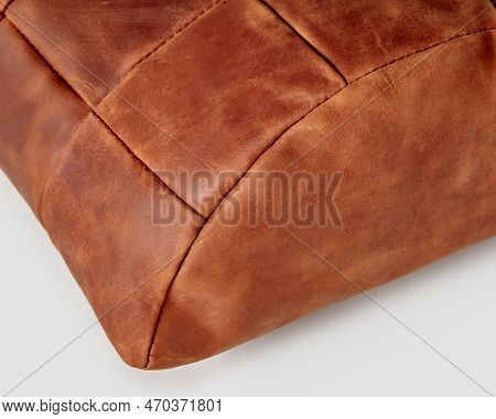 Handmade Half-cylindrical Footrest Cushion From Copper-colored Leather Patches