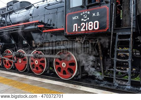Sortavala, Russia - September 13, 2021: Tourist Retro Train Ruskeala Express On The Railway Station 