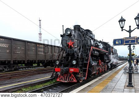 Sortavala, Russia - September 13, 2021: Tourist Retro Train Ruskeala Express On The Railway Station 