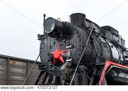 Sortavala, Russia - September 13, 2021: Tourist Retro Train Ruskeala Express On The Railway Station 