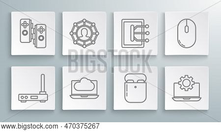 Set Line Router And Wi-fi Signal, Project Team Base, Cloud Technology Data Transfer Storage, Air Hea