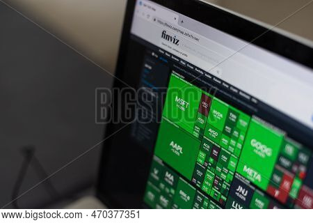 Kyiv, Ukraine - February 08, 2023 Finviz - Popular Online Stock Screener Home Page Under Magnifying 