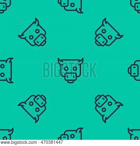 Blue Line Bull Market Icon Isolated Seamless Pattern On Green Background. Financial And Stock Invest