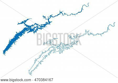 Lake Cherokee Reservoir (united States Of America, North America, Us, Usa, Tennessee) Map Vector Ill