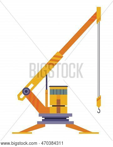 Hoisting Crane Icon. Construction Crane. Equipment In Flat Style. Yellow Industrial Heavy Machine. L