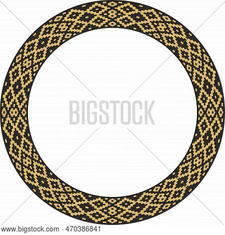 Vector Golden Round Belarusian National Ornament. Ethnic Circle Gold Border, Slavic Peoples Frame.