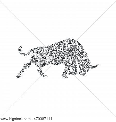 Single Curly One Line Drawing Of Aggressive Bulls, Abstract Art. Continuous Line Draw Graphic Design