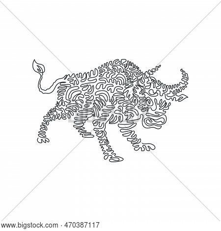 Single One Line Drawing Of Horns Bulls Abstract Art. Continuous Line Draw Graphic Design Vector Illu