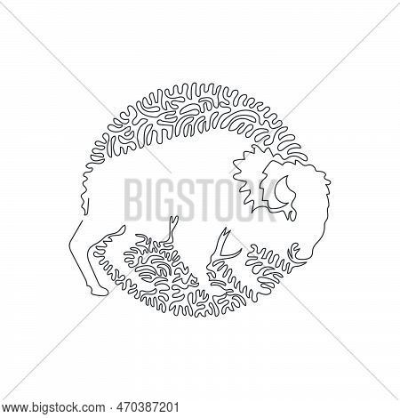 Continuous Curve One Line Drawing Of Standing Bison Abstract Art In Circle. Single Line Editable Str