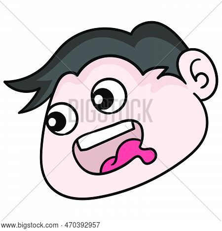 The Boy Head Had A Drooling Face With A Gawk Expression, Vector Illustration Carton Emoticon. Doodle