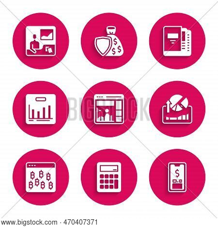 Set Website With Growth Graph, Calculator, Mobile Dollar, Stocks Market Graphs, Bitcoin In Browser, 