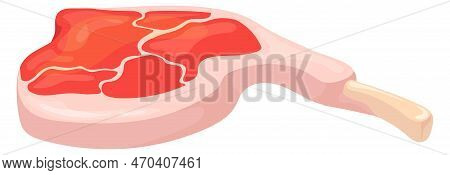 Prime Rib Icon. Raw Meat. Cartoon Chop Isolated On White Background