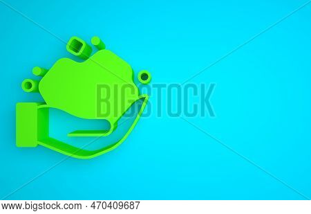 Green Gold Nugget Icon Isolated On Blue Background. Mineral Boulder. Minimalism Concept. 3d Render I