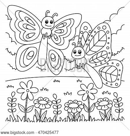 A Cute And Funny Coloring Page Of Spring Two Butterflies. Provides Hours Of Coloring Fun For Childre