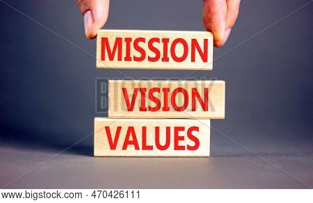 Mission Vision Values Symbol. Concept Words Mission Vision Values On Wooden Blocks On A Beautiful Gr