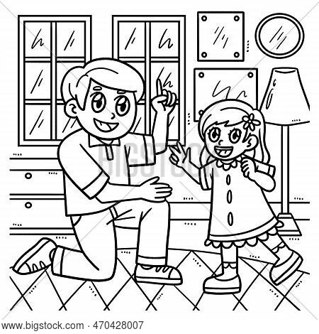 A Cute And Funny Coloring Page Of A Father And Daughter. Provides Hours Of Coloring Fun For Children