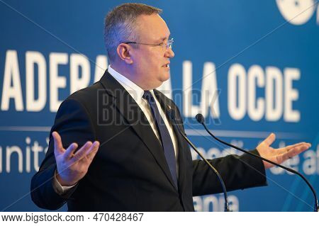 Bucharest, Romania - February 09, 2023: Romanian Prime Minister Nicolae Ciuca Speaks At The The Even