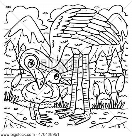 A Cute And Funny Coloring Page Of A Mother Flamingo And A Baby Flamingo. Provides Hours Of Coloring 