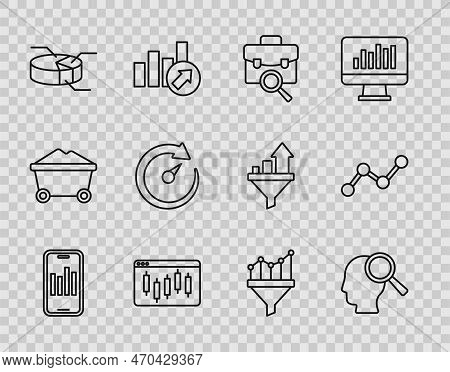 Set Line Mobile With Graph, Search People, Work Search, Browser Stocks Market, Pie Chart Infographic