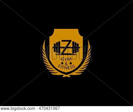 Minimal Abstract Letter Z Gym Logo With Dumbbell Or Barbell. Creative Design Graphic Template In Red