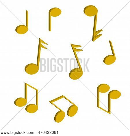Modern Golden Notes Set. Music 3d Icon Set. Vector Illustration.