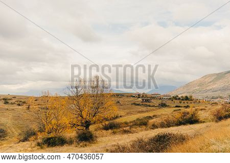 Landscape View Of Hills And Mountain And Far City Of Korce, Albania