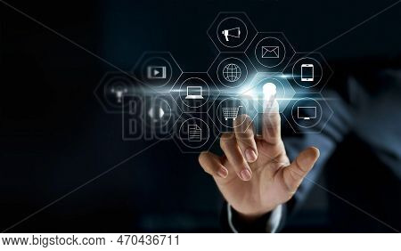 Hand Touching Icon Payments Global Network Connection Stock Photo