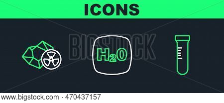 Set Line Test Tube, Radioactive And Chemical Formula H2o Icon. Vector