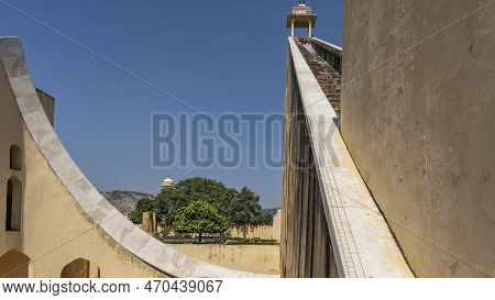 A Fragment Of The World's Largest Ancient Sundial Of The Jantar-mantar Observatory. On Marble Surfac