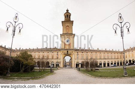 Piazza Bentivoglio And Civic Tower Clock, Historical Center. Gualieri, Italy