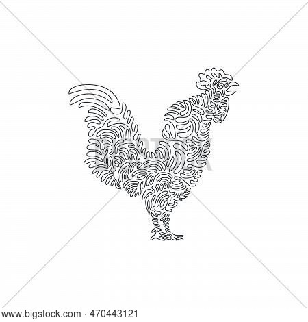 Single One Line Drawing Abstract Art. Adorable Standing Rooster. Continuous Line Draw Graphic Design