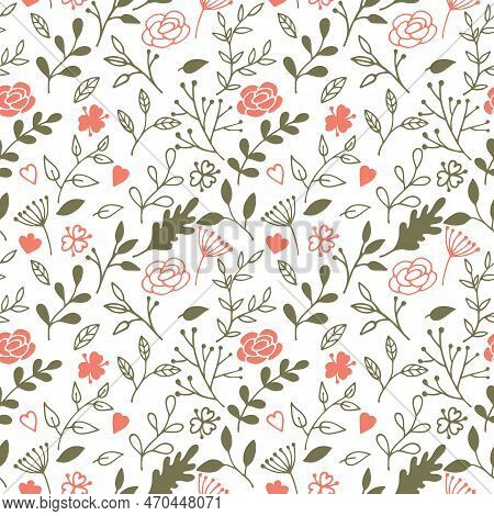 Seamless Pattern With Floral Background. Abstract Background With Flowers, 

Branches, Botanical Ele