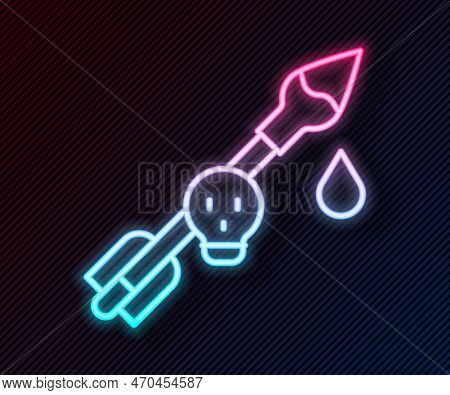 Glowing Neon Line Poison On The Arrow Icon Isolated On Black Background. Poisoned Arrow. Vector