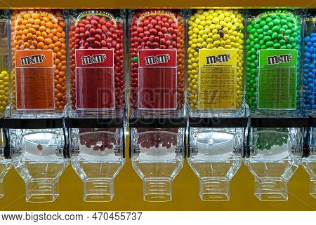 M&m's Different Colors Candies At Store. M&m's Stand In The Supermarket. Minsk, Belarus, 2022