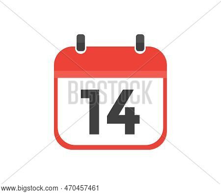Simple Calendar With Date 14 Day Fourteen Logo Design. Calendar Icon Flat Day 14. Reminder Symbol. E
