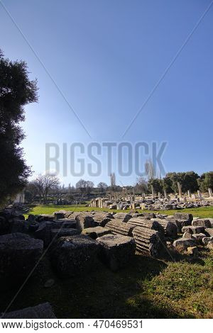 Excavations Of The Temple Of Hekate In Lagina Ancient City And Ancient Columns Yatagan Mugla Turkey