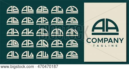 Abstract Half Circle Letter A Logo Design Set. Modern Curve Aa A Letter Logo.