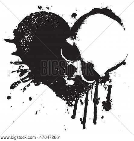 Vector Abstract Heart Sign With Drops, Blood Splatter And Human Skull. Bloody Heart With Stains Isol