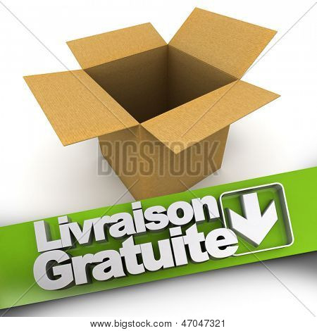 Banner di consegna gratuita in francese, Livraison gratuite con una scatola aperta