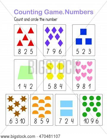 How Many Objects Find And Circle Counting Educational Game For Kids With Colorful Geometric Shapes, 