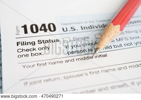 Tax Form 1040 U.s. Individual Income Tax Return, Business Finance Concept.