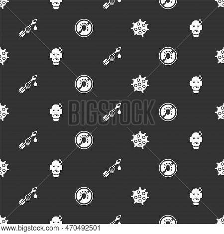 Set Bacteria, Man Poisoning, Poison The Arrow And Stop Colorado Beetle On Seamless Pattern. Vector