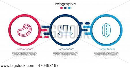 Set Line Steak Meat, Jelly Cake And Hotdog. Business Infographic Template. Vector
