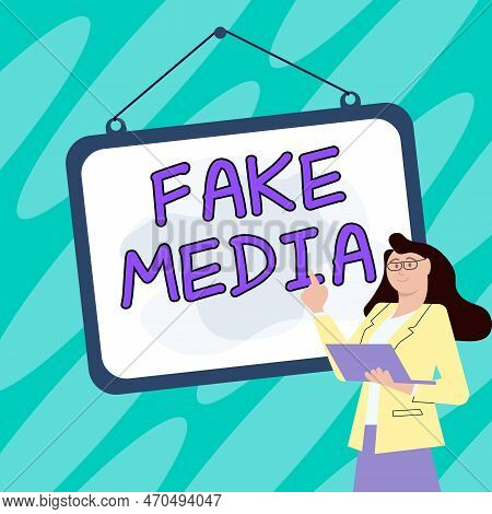 Conceptual Caption Fake Media. Business Idea An Formation Held By Brodcasters Which We Cannot Rely O