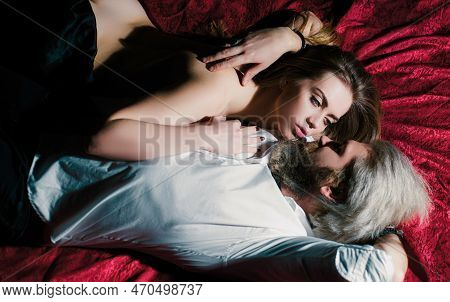 Sexy Couple Hugging Each Other. Sexy Elegant Couple. Beautiful Woman Near The Man. Dominant Man. Clo