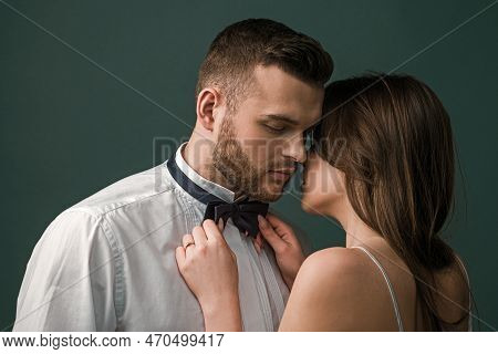 Sexy Couple Hugging Each Other. Best Sexy Elegant Couple In The Tender Passion. Portrait Of Sexy Bea