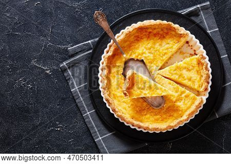 Chess Pie Pairs A Traditional Butter Pie Crust With A Sweet, Custardy Filling In White Baking Dish O