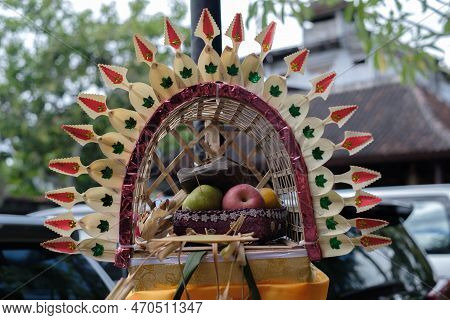Balinese Traditional Decoration Used For Placing Canang Sari On Galungan Day